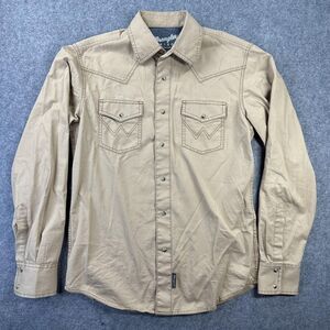 Wrangler Retro Premium Shirt Mens Medium Beige Long Sleeve Pearl Snap Western